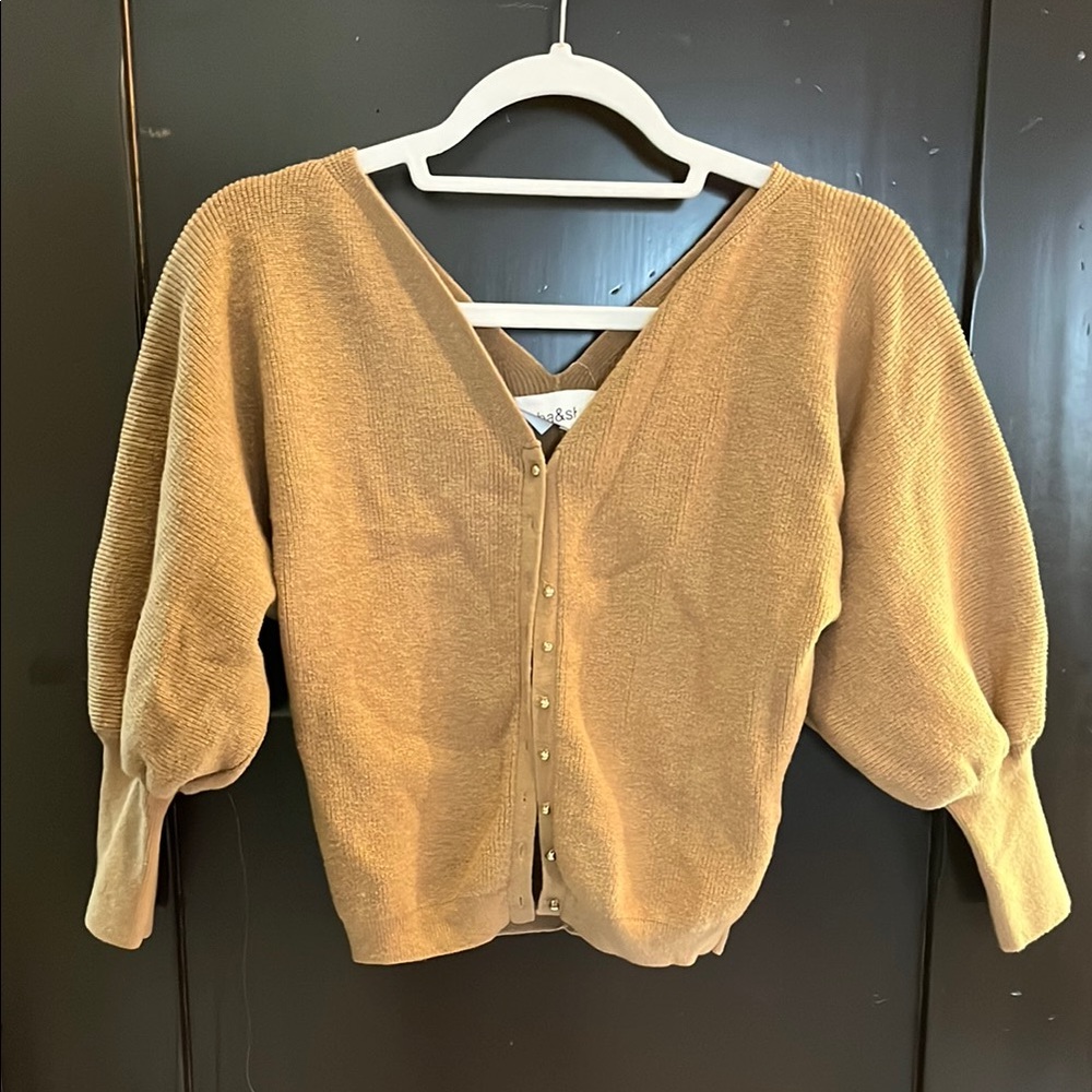 ba&sh Tan Cardigan Sweater Soft Knit Classic